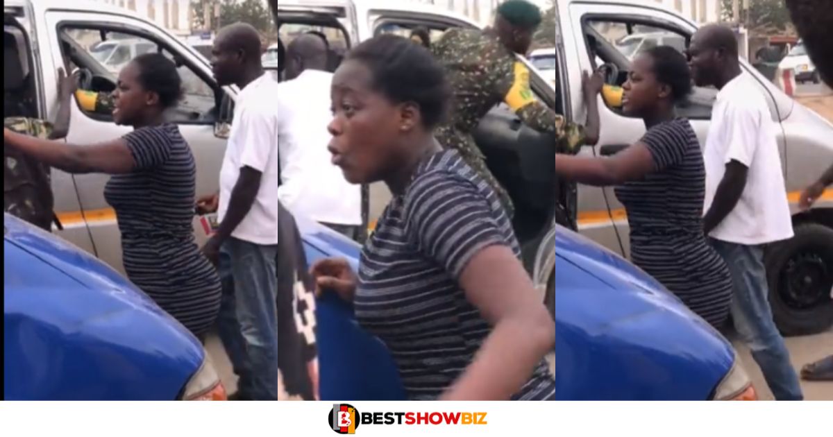 Girlfriend of Trotro driver storms station to stop his car from moving because he didn't leave chop money (watch video)