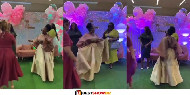 Nana Aba Anamoah trolled for wearing oversized shirt to Serwaa Amihere's birthday party (watch video)