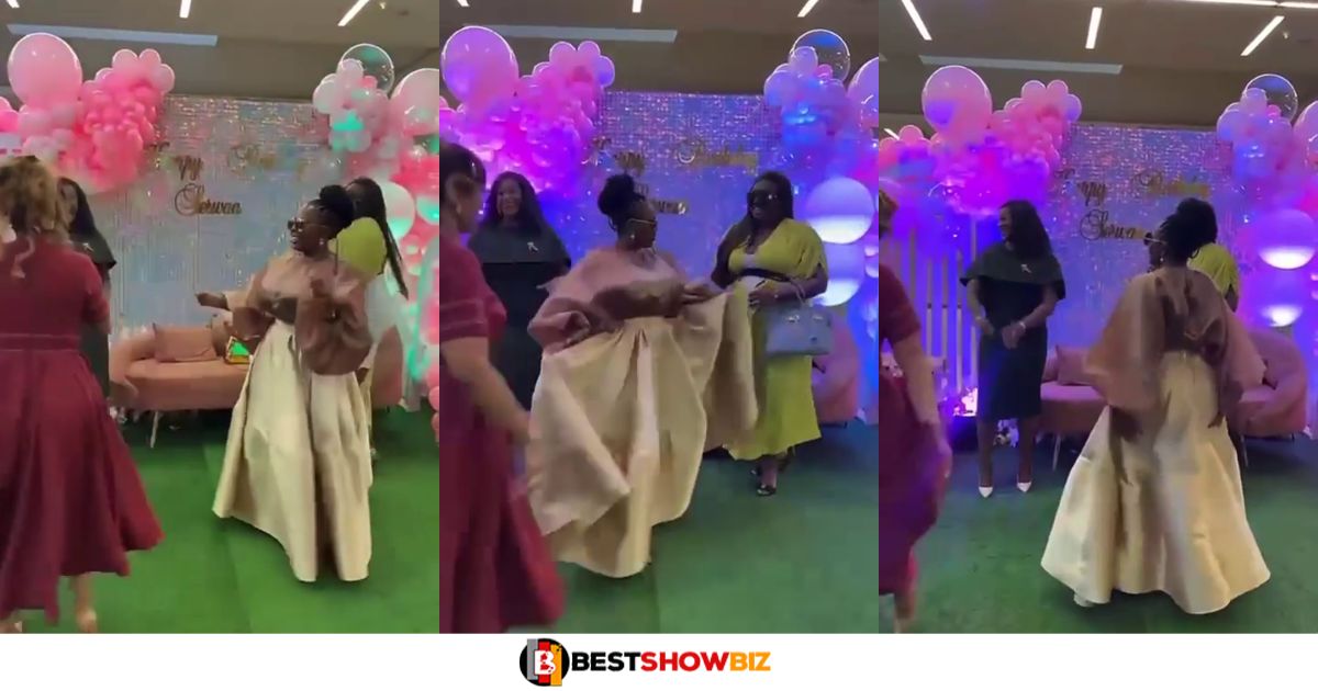 Nana Aba Anamoah trolled for wearing oversized shirt to Serwaa Amihere's birthday party (watch video)