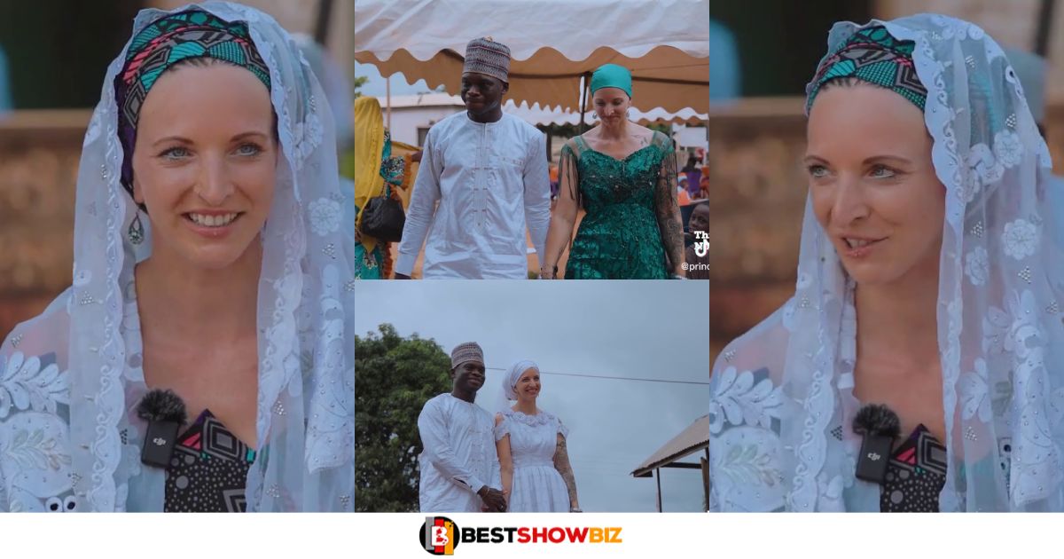White lady travels from her country to northern Ghana to wed her online boyfriend (watch video)