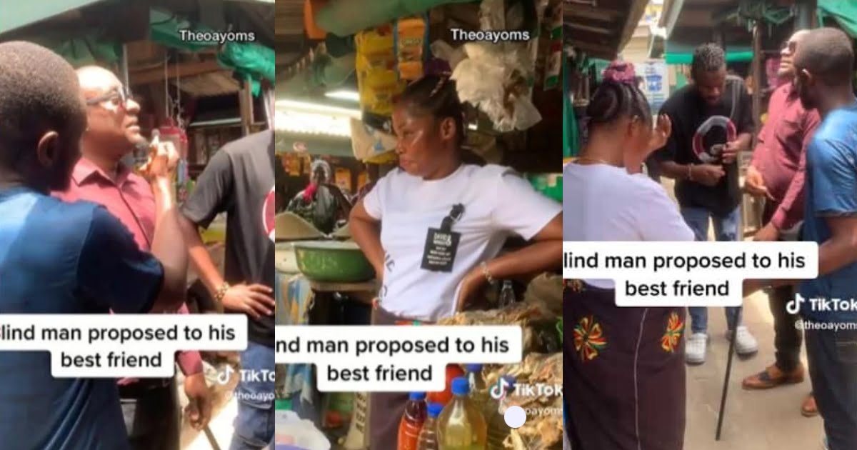Blind man surprises his female best friend with a marriage proposal at the market - Video