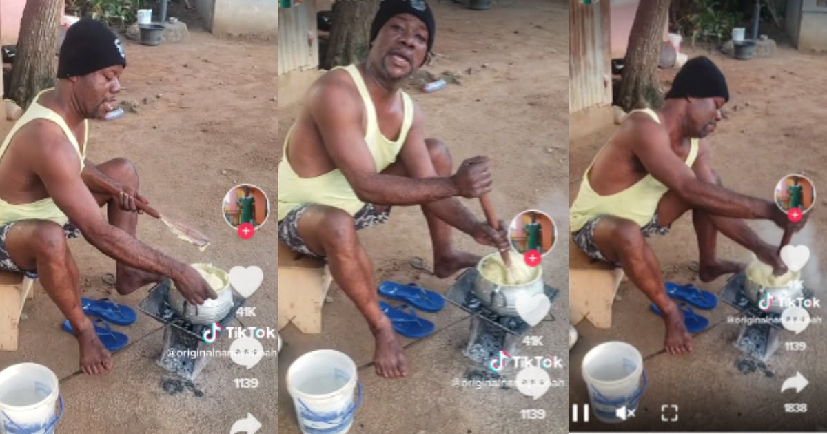 Popular Actor, Nana Yeboah Shows His Cooking Skills As He Stirs Banku In New Video