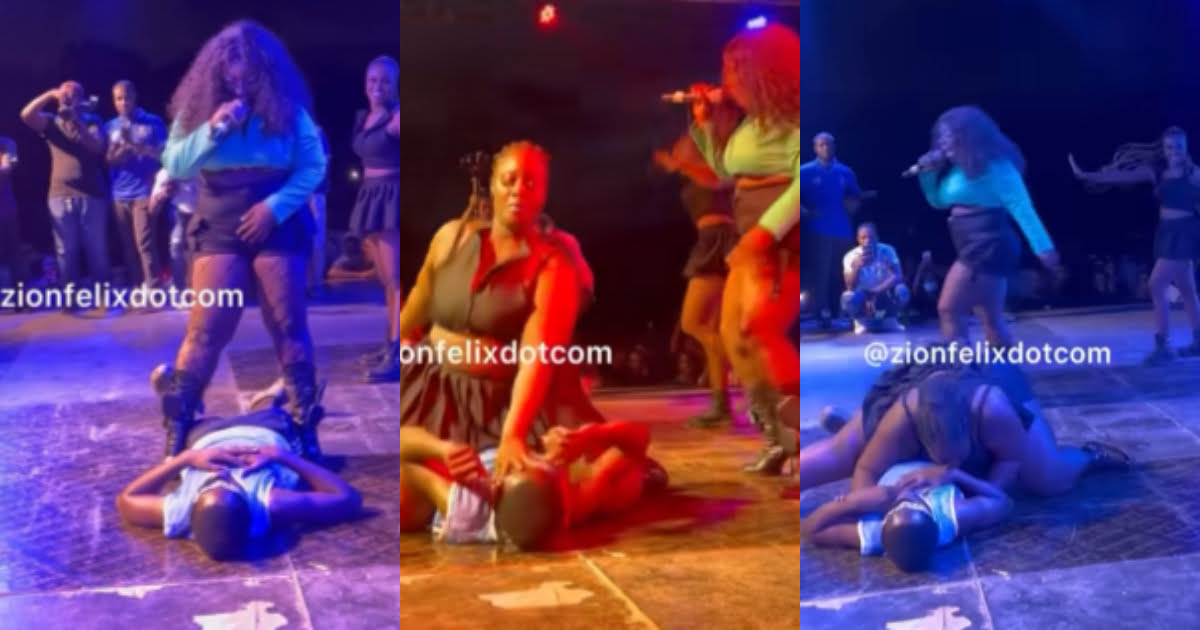 "You will k!ll him" - Netizens blast Plus-Size singer Eno Barony Jumping on A Slim Man whiles performing (watch video)