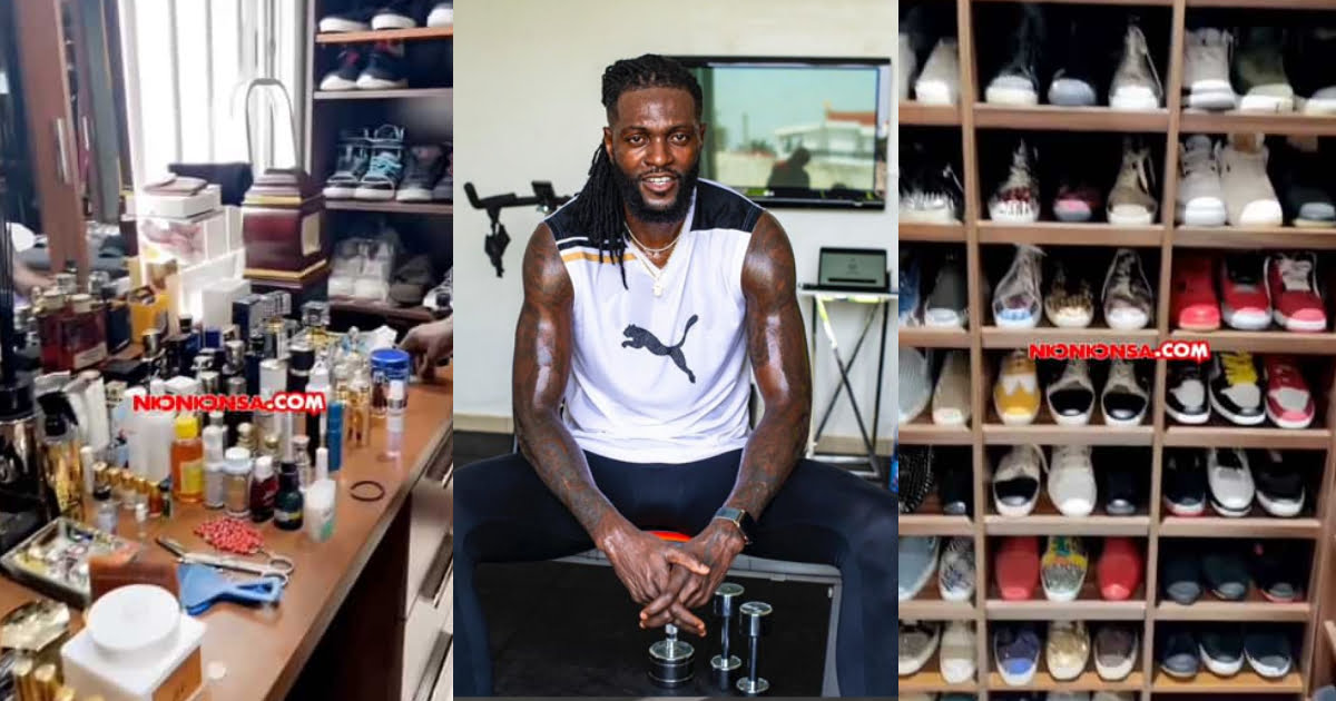 Football Star Emmanuel Adebayor Shows Off His Luxurious Closet Filled With Expensive Perfumes And Shoes in New Video