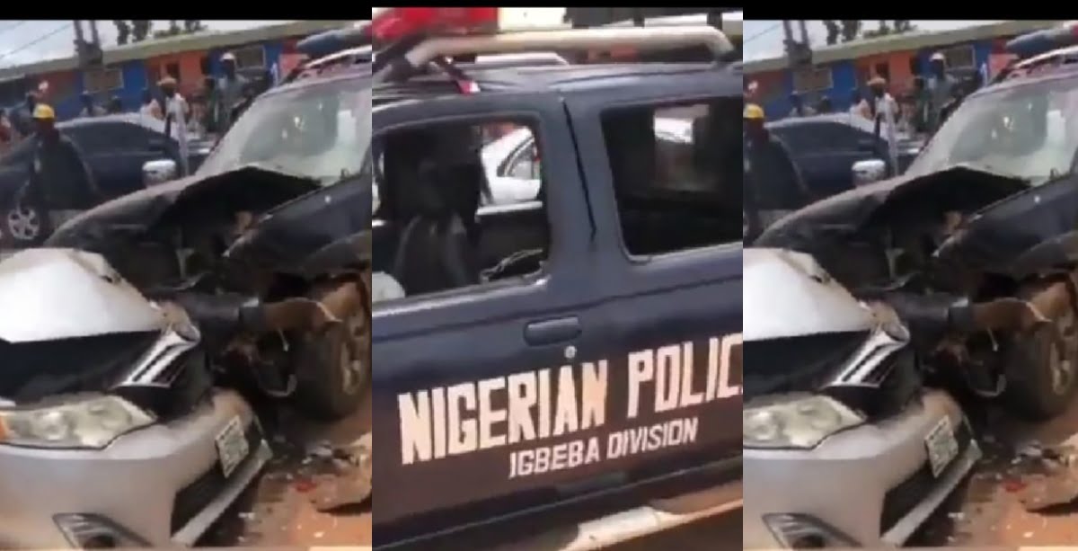 Police Van Crushes Someone's Car While Chasing A Yahoo Boy - Video