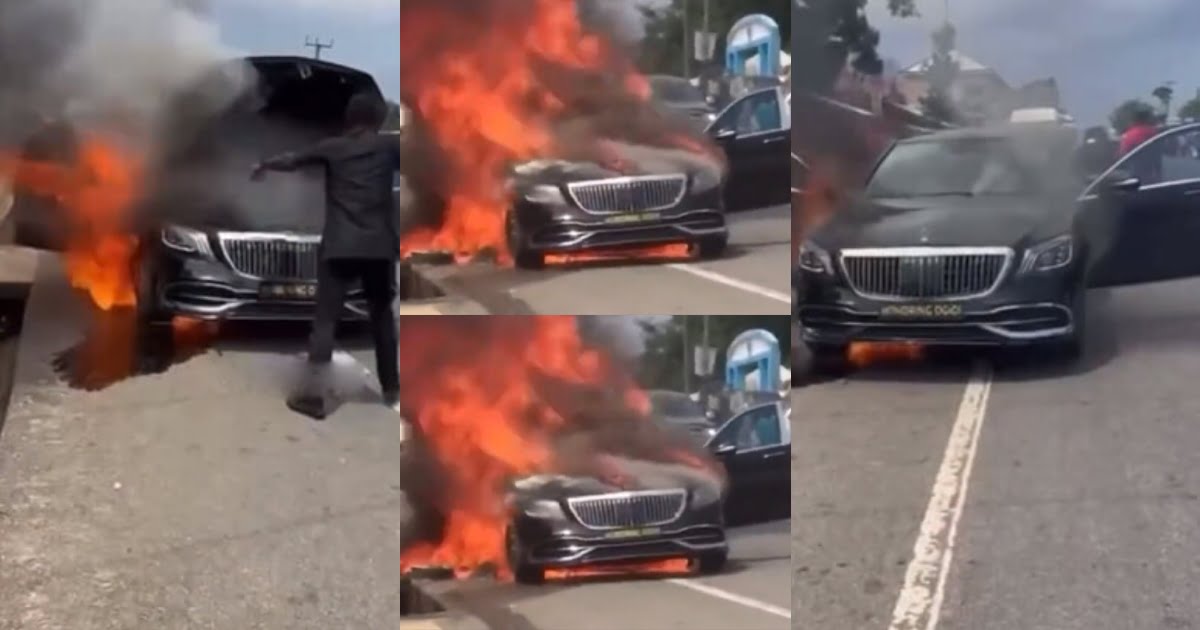 Young Man's Mercedes Maybach Worth $200,000 Catches Fire on His Way to Bury His Twin Brother - Video