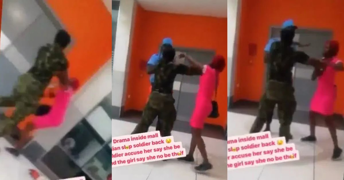 Lady Slaps Back Against Soldier Who Accused Her of Theft - Watch Video