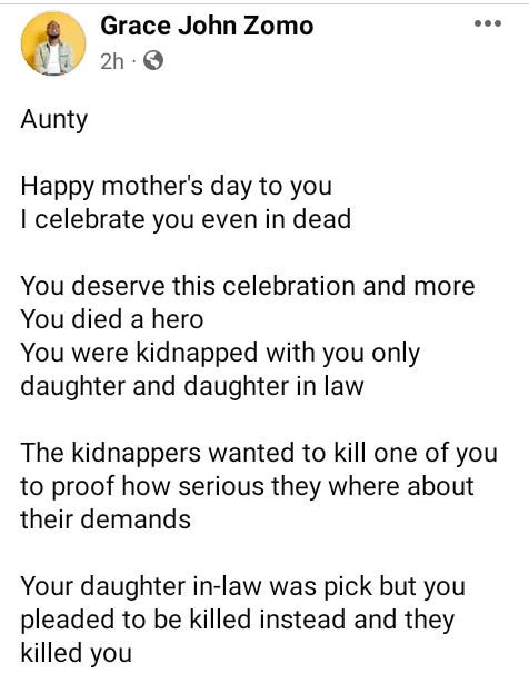 You Died A hero - Young Man Celebrates His Aunty For Begging Kidnappers To K!ll Her Instead Of Her Daughter-in-Law