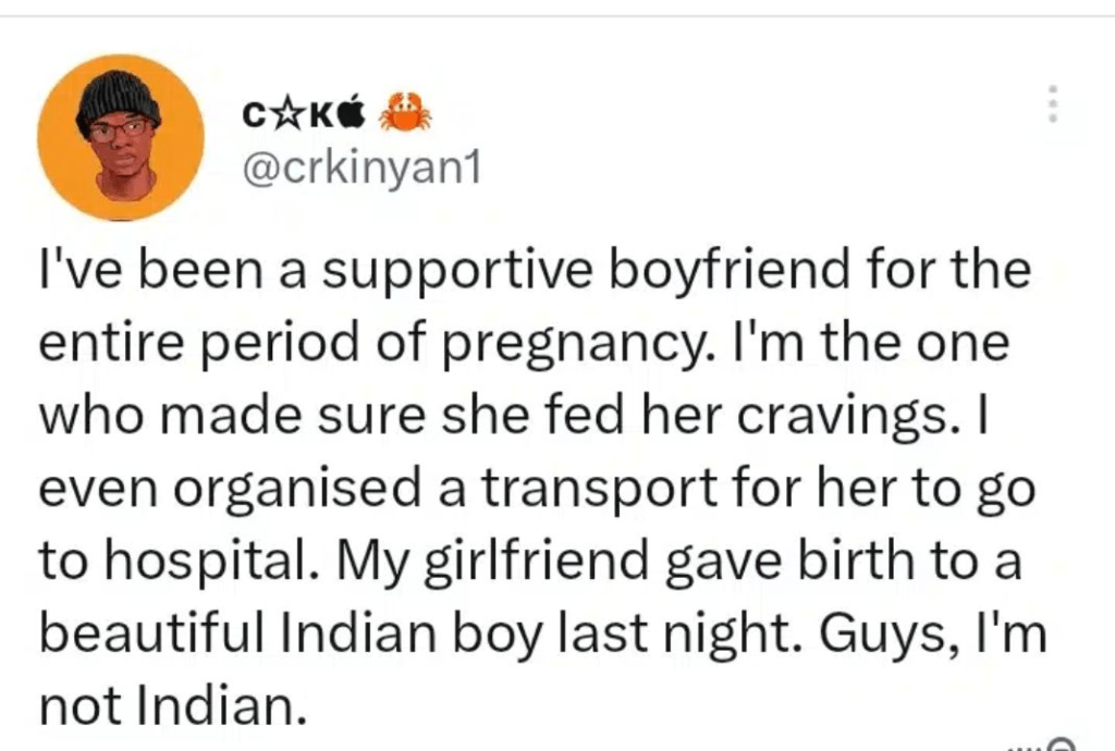 Man Cries Out As His Serious Girlfriend Gives Birth To An Indian Baby