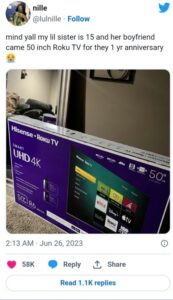 15-year-old girl receives 50-inch TV from boyfriend as 1 year dating anniversary gift