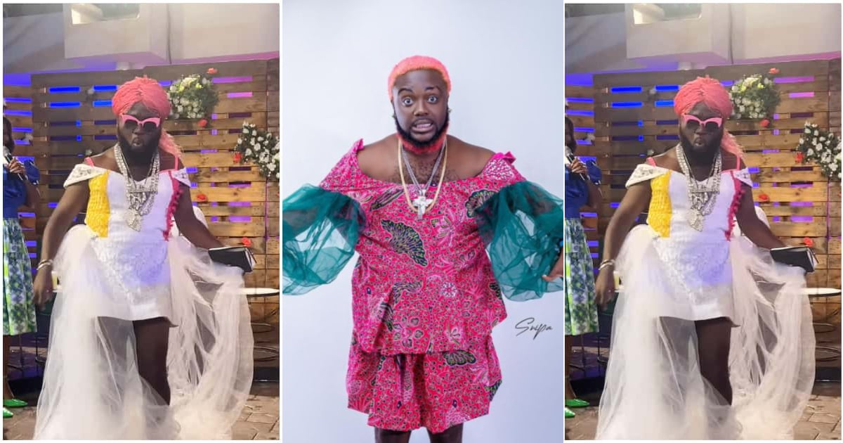 "Is It a Mosquito Net?": Reactions as DJ Azonto Wears Wedding Gown And Platform Shoes In New Video
