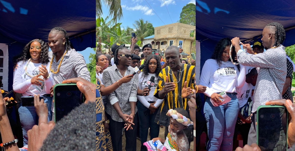 Stonebwoy and Wife Enstooled As Chiefs After Providing Boreholes to 4 Communities In the Western Region - Photos