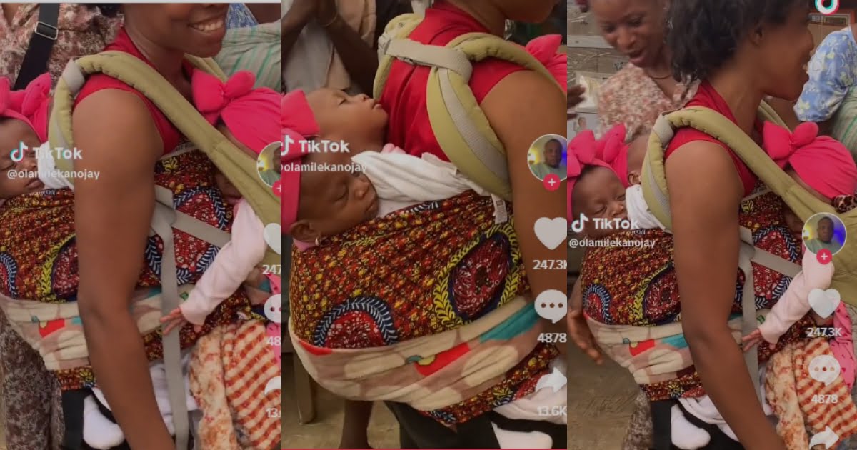 ‘Supermum’: Mother carries triplets with one wrapper, amazes onlookers