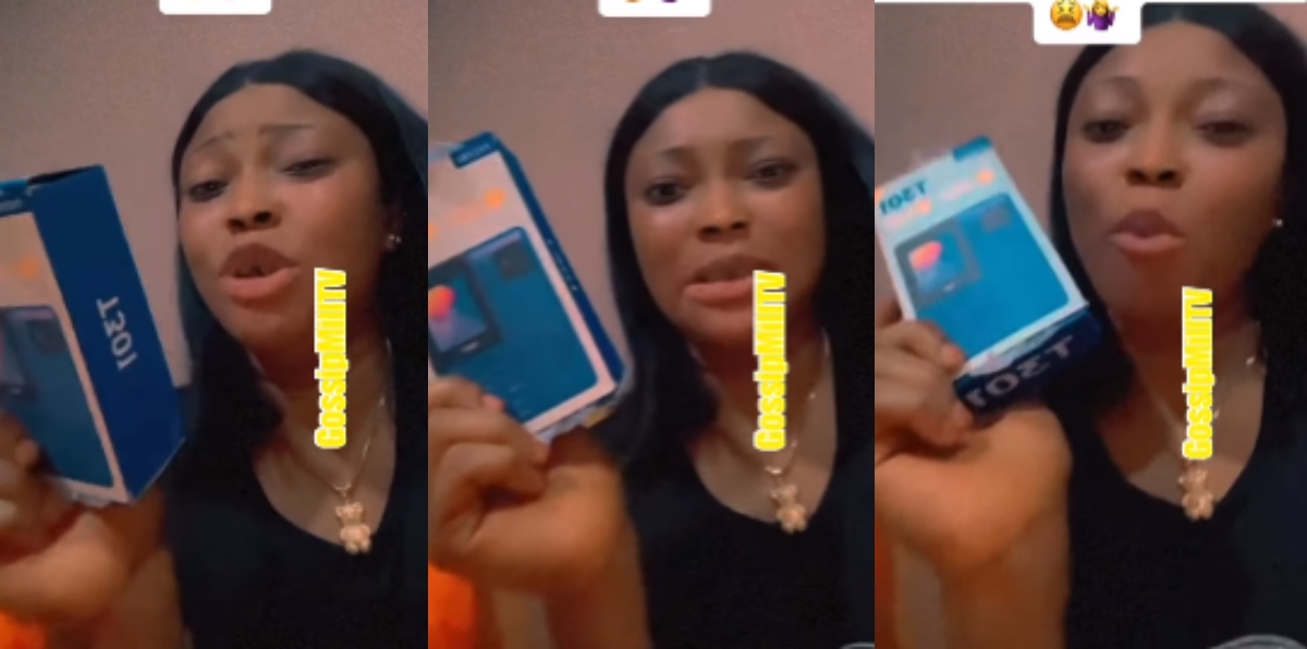 Lady cries out as a man who promised to buy her iPhone 12 bought her a yam phone instead - Watch video