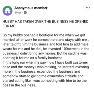 Wife cries out as her husband completely takes over boutique he opened for her