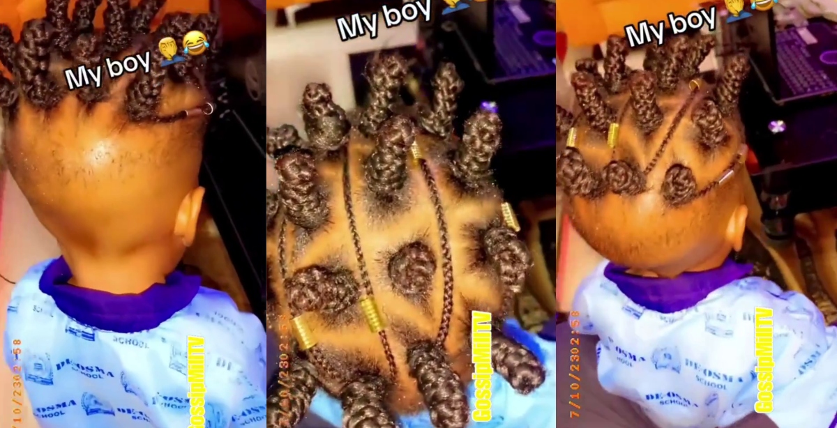 Let kids be kids — Reactions as woman plaits her son’s hair (Video)