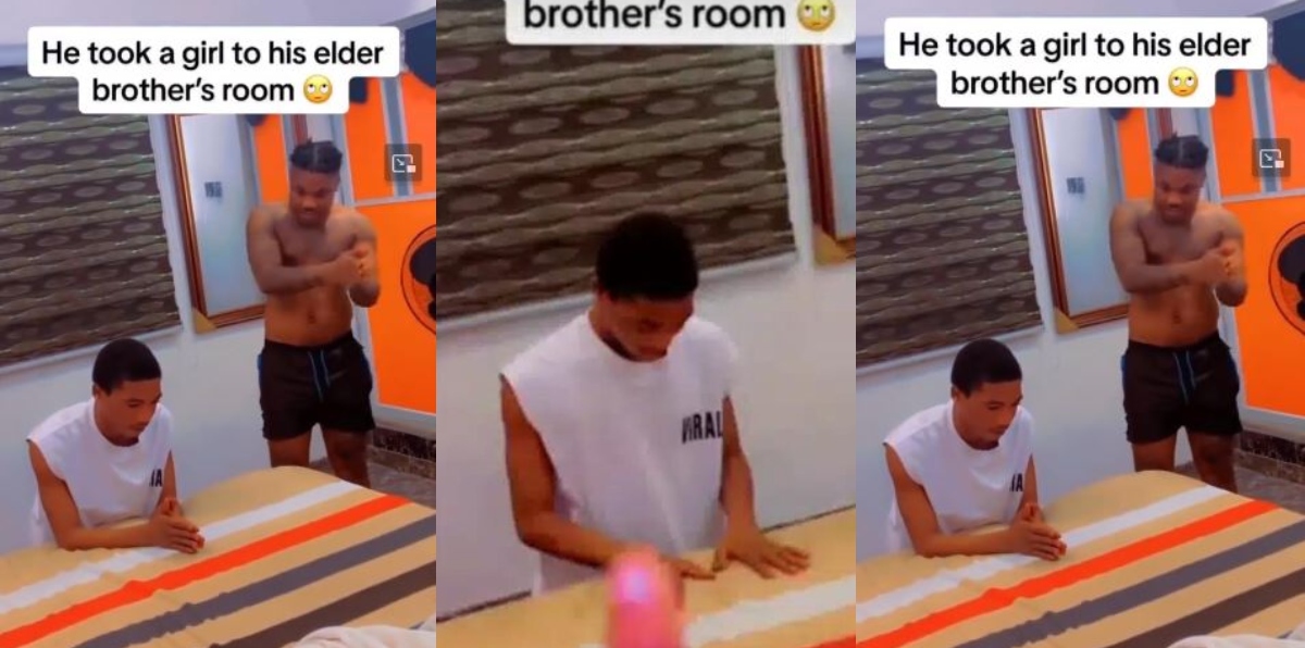 Young Man lashes out his junior brother after catching him chopping his girlfriend on his bed - Video