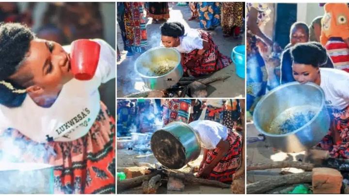 Beautiful bride cooks with her teeth to prove cooking skills on her wedding day (Photos)