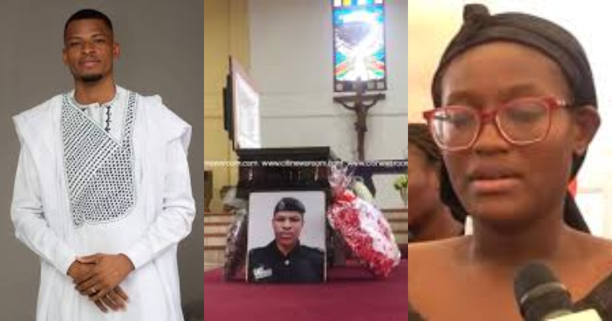 Wife of policeman killed in Ablekuma bullion van robbery collapses while reading her tribute during funeral (Watch)
