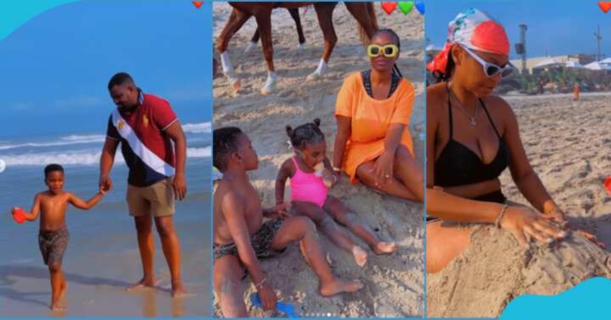"This is sweet"-Netizens react to a video of John Dumelo on the beach with his wife and kids