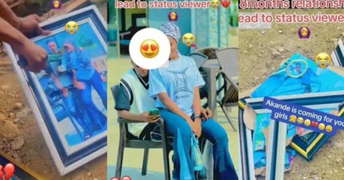 Young Man cries uncontrollably and destroys photo frame with his girlfriend over broken heart – Video