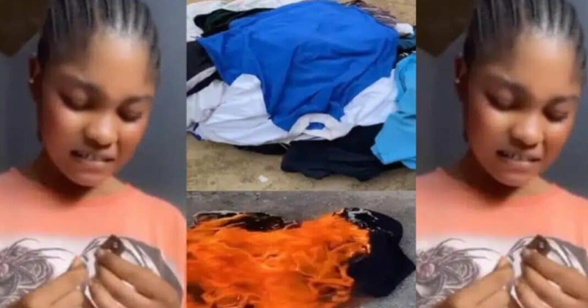 Lady burns all her boyfriend's clothes for cheating on her (watch video)