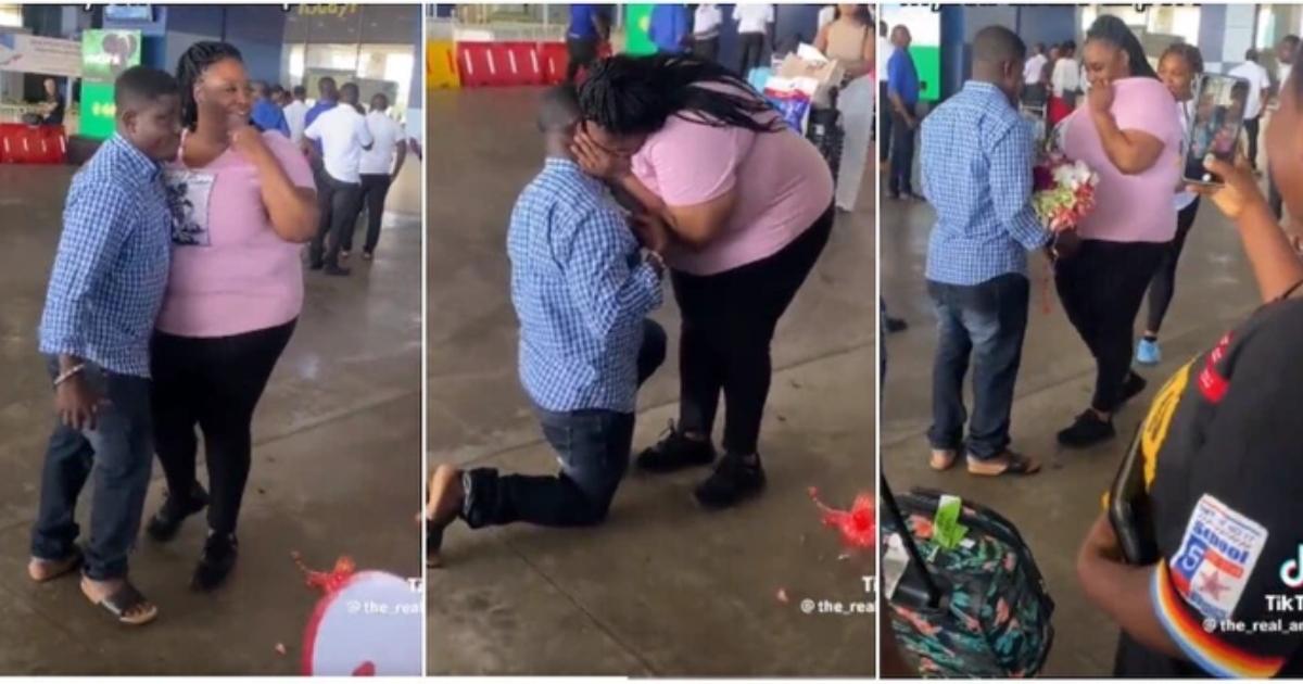 (Watch Video) - Ghanaian Man Proposes To His Girlfriend On Her Arrival At Kotoka International Airport