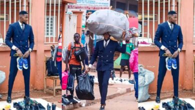 Handsome tick tall Man gets all the attention of ladies as he sells shoes while wearing a nice suit - Photos