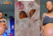 “I asked for one, God gave me two” - Young lady celebrates as she gives birth to beautiful twins (Watch Video)