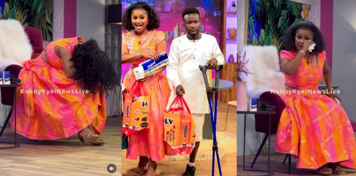 Watch Emotional Moment Nana Ama McBrown Cried Whilst Interviewing A Guest Who Lost His Leg In An Accident (Video)