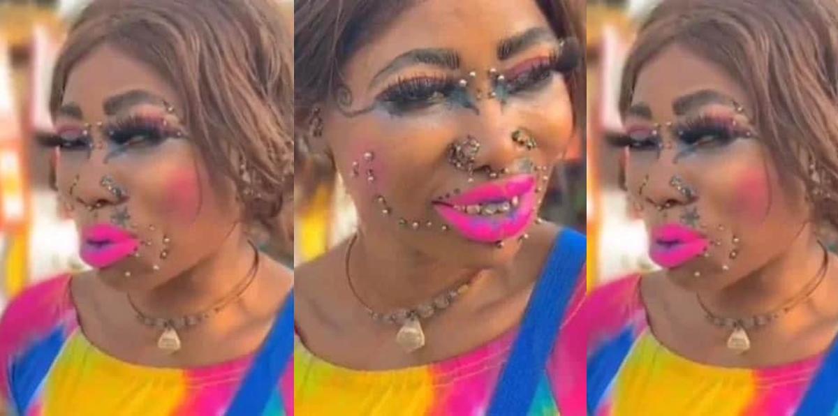 Watch video of the alleged ”Africa’s most beautiful” Woman with plenty piercings and makeup - Video