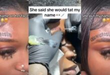 Young Lady tattoos her boyfriend’s name on her face to prove her love for him - Watch video
