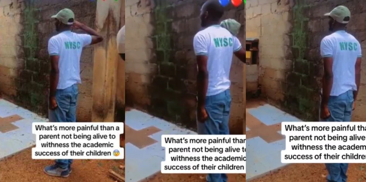 Young Man Pays Respect to His Parents Grave after Completing His NYSC - Video Stirs Emotions (Watch)