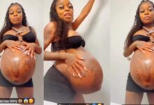 How many babies? - Pregnant Young lady flaunts her big baby bump in this video