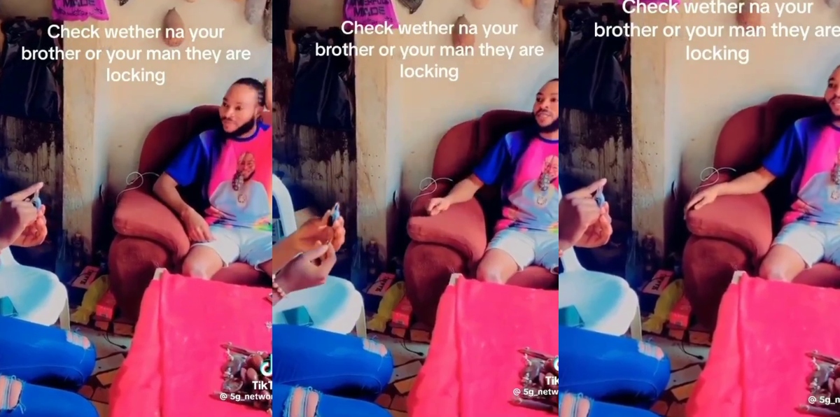 Young lady caught on camera locking her boyfriend with a padlock for "Do As I Say" - Watch Video