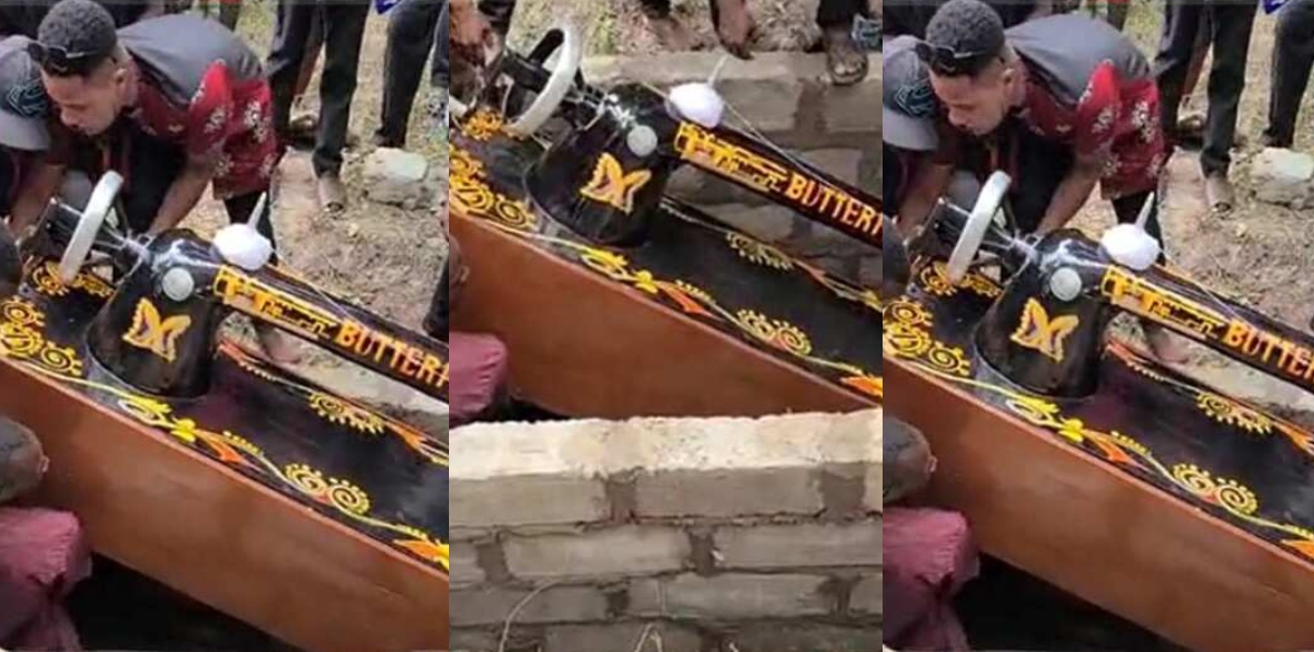 Video of a dead man being buried in a sewing machine coffin stirs online (Watch)