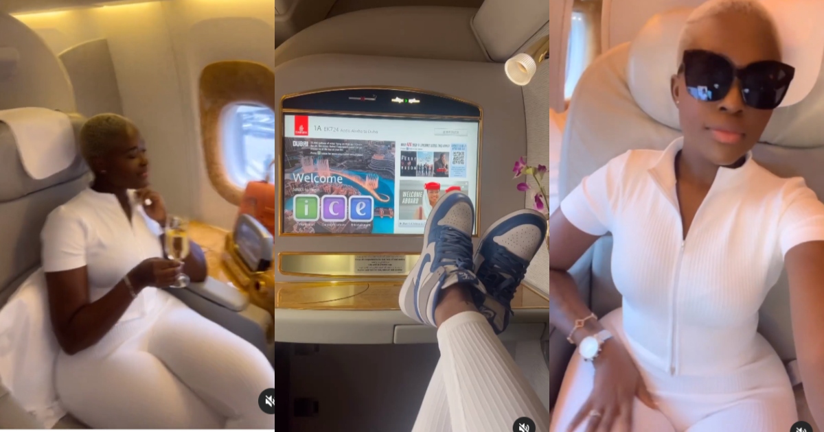 "Money no be problem"- Fella Makafui flaunts her wealth as she board first class flight (watch video)