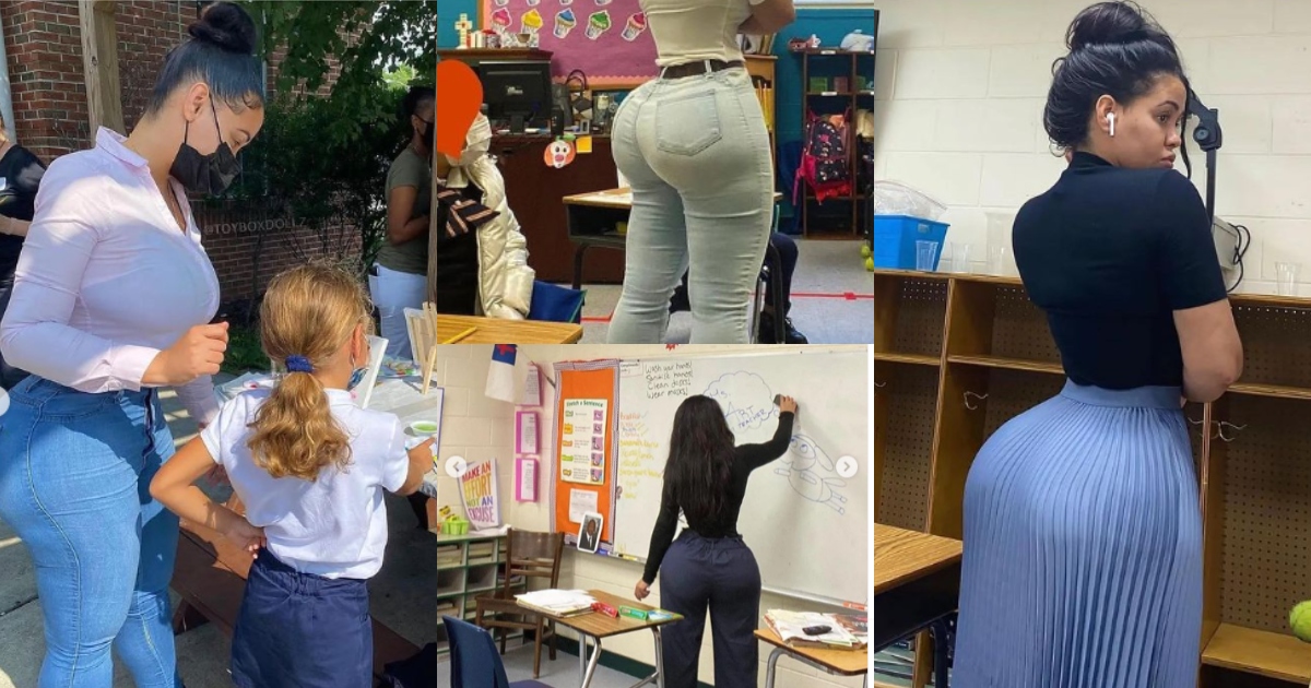 Controversy erupts as art teacher's shape and backside distract students (PHOTOS).