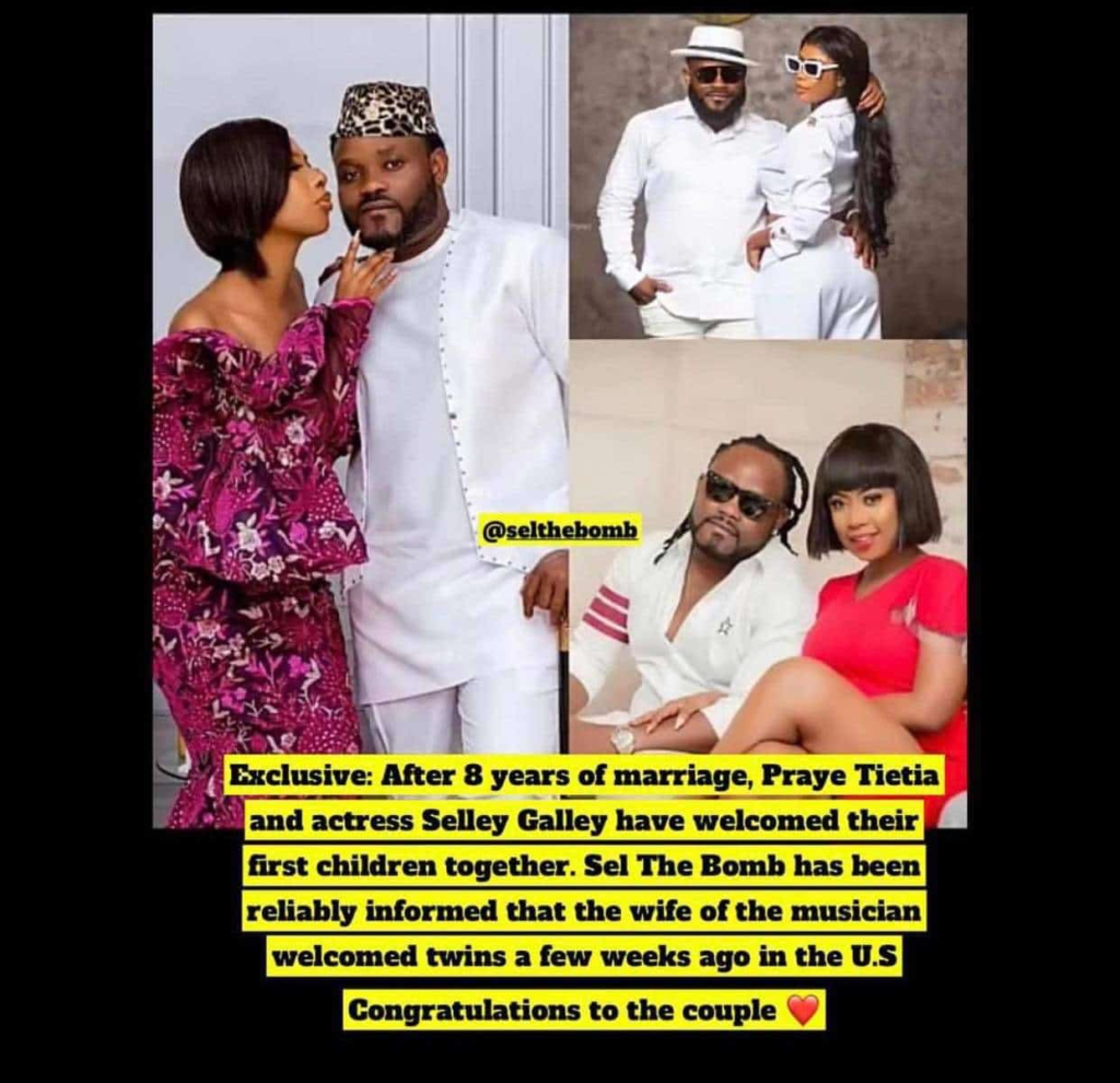 Selley Galley and Praye Tietia welcome their Twins after 8 years of marriage (PHOTOS)