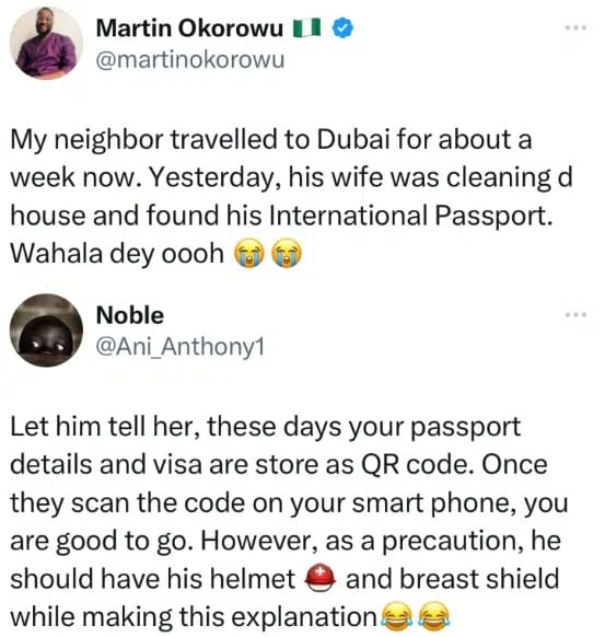 Wife finds husband’s passport at home after he told her he has traveled to Dubai