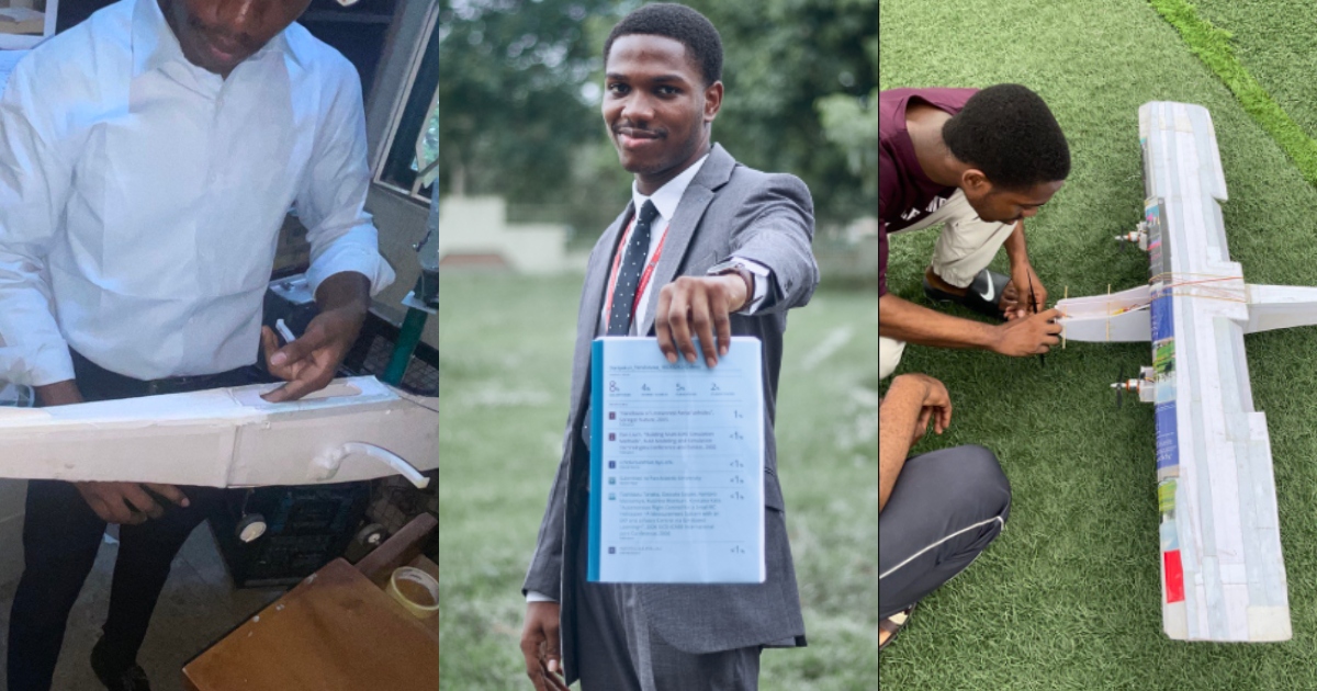 A Covenant University student builds a mini aeroplane as their final project work titled "The Plane Crashed Before Defense."