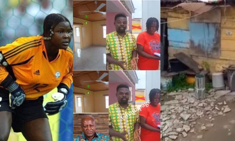 John Mahama gives two-bedroom house to Ex-Black Queens goalkeeper who was living in Kiosk – VIDEO