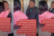 Lady tears up as she finds her missing twin brother after so many years of searching (Watch Video)