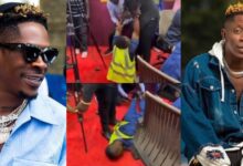 Overjoyed security guard faints after seeing Shatta Wale for the first time in person at Pure FM – Watch Video