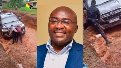 Watch Video As Vice President Bawumia's Convoy Gets Stuck In Ashanti Region Due To Poor Road