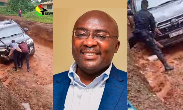 Watch Video As Vice President Bawumia's Convoy Gets Stuck In Ashanti Region Due To Poor Road