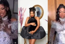Watch beautiful video of Selly Galley slaying in a white crystal dress for her baby shower