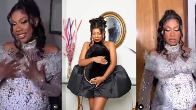 Watch beautiful video of Selly Galley slaying in a white crystal dress for her baby shower