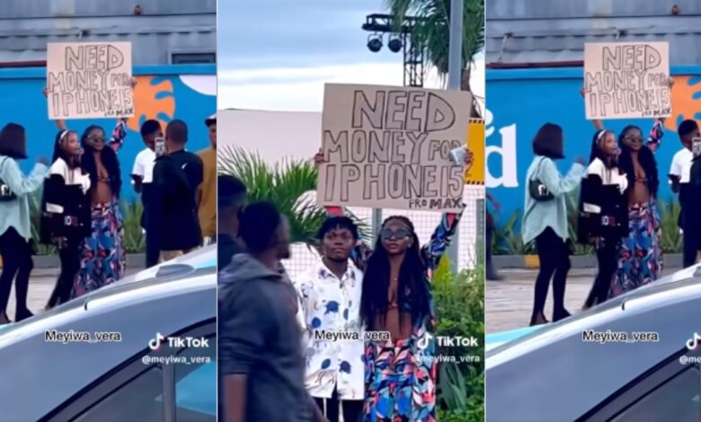 "I need money to buy iPhone 15 pro max" - Young lady begs on the street for cash