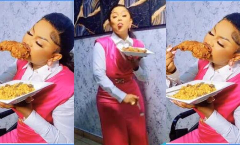 No Worries: Mcbrown Says As She Enjoys Fried Rice With Big Chicken - Video
